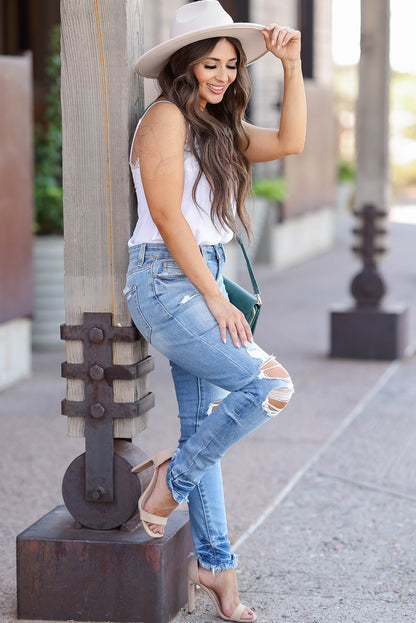 Light Blue Distressed Ripped Skinny Jeans