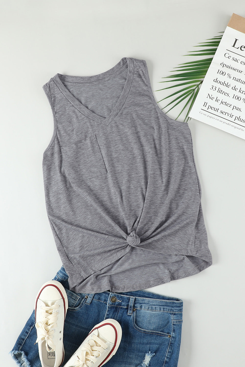 Casual V Neck Racerback Tank Top With Pocket