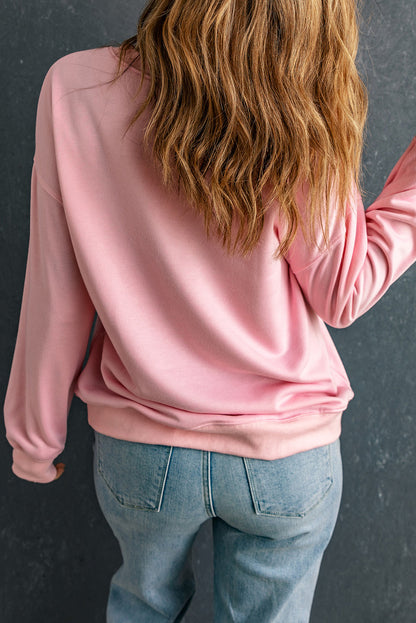 Pink XOXO Graphic Drop Shoulder Pullover Sweatshirt