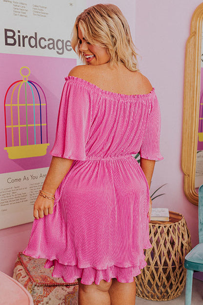 Ruffled Off Shoulder High Waist Plus Size Mini Dress