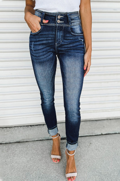 Dark Blue Vintage Washed High Waist Skinny Jeans