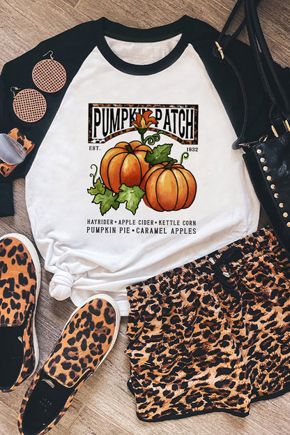 Black Fresh Pumpkin Contrast Long Sleeve Graphic Top