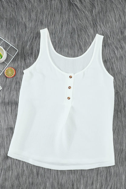 Scoop Neck Loose Fit Button Front Tank Top for Women