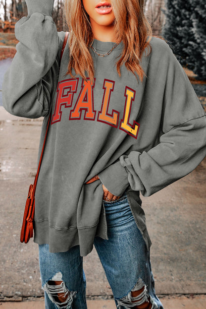 Khaki FALL Letter Print Oversized Pullover Sweatshirt