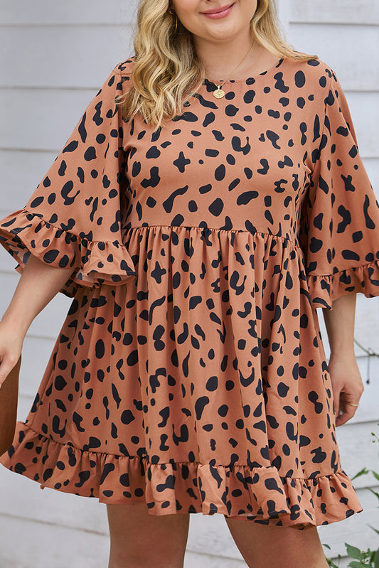 Leopard Print Plus Size Shift Ruffle Dress