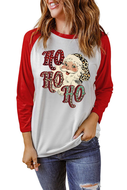 Red HO HO HO Santa Claus Color Block Graphic Sweatshirt