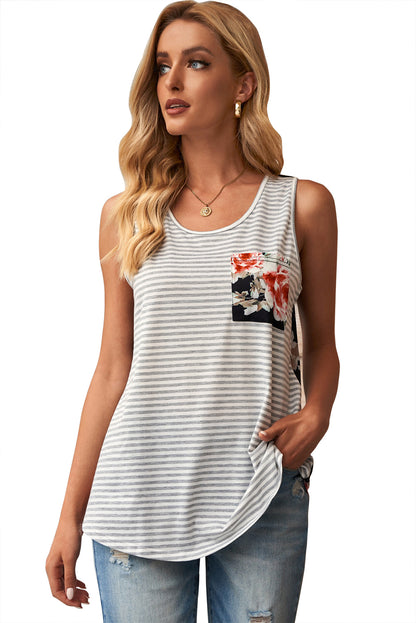 Casual Floral and Striped Tank Top