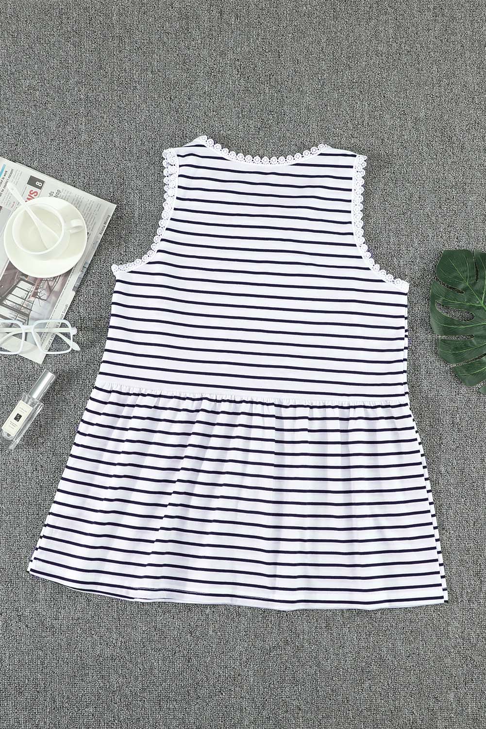 Striped Ruffle Neck Babydoll Tank Top