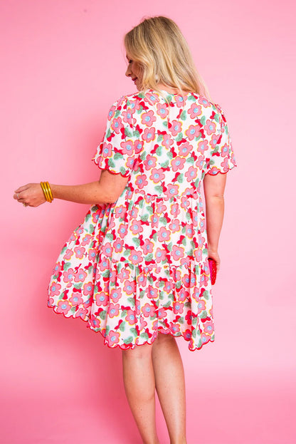 Multicolor Boho Floral Print Short Sleeve V Neck Dress