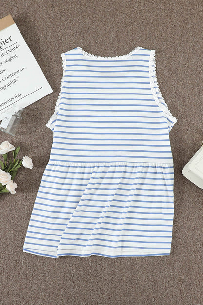 Striped Ruffle Neck Babydoll Tank Top