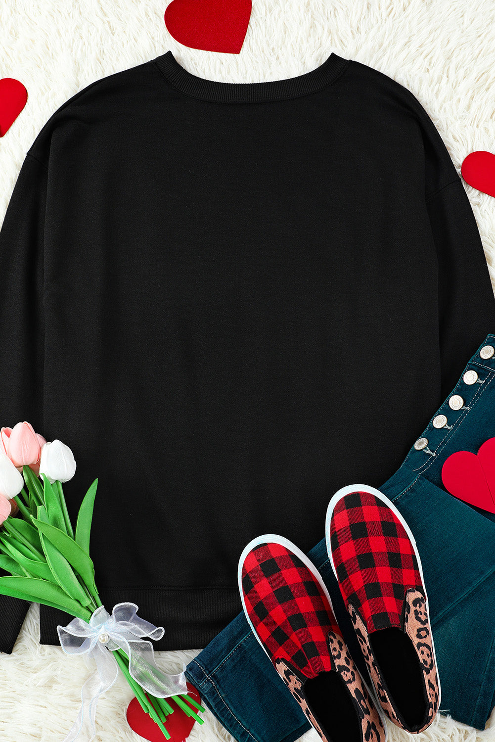 Black Valentine LOVE MORE Graphic Crew Neck Sweatshirt