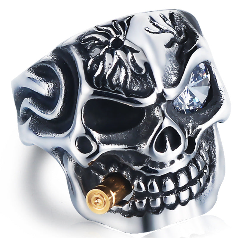 Smoking Skull Gem Eyed Skull Ring