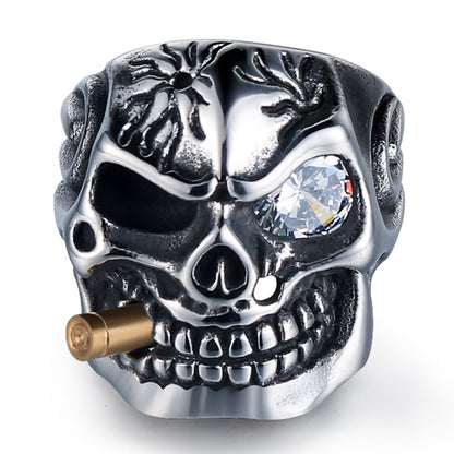 Smoking Skull Gem Eyed Skull Ring