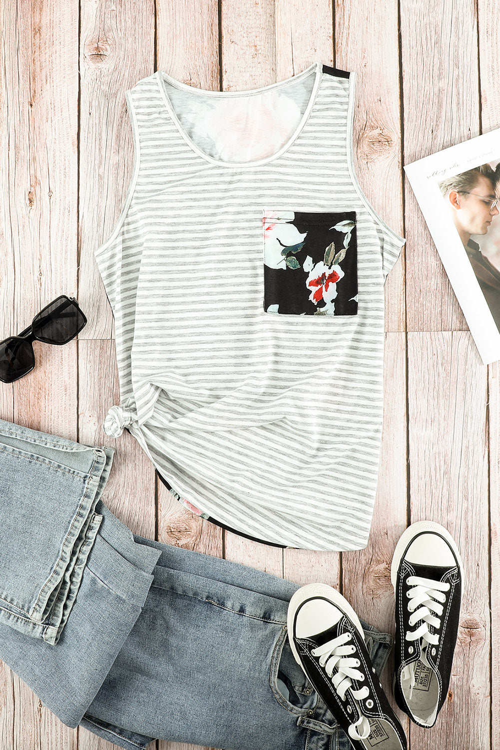 Casual Floral and Striped Tank Top