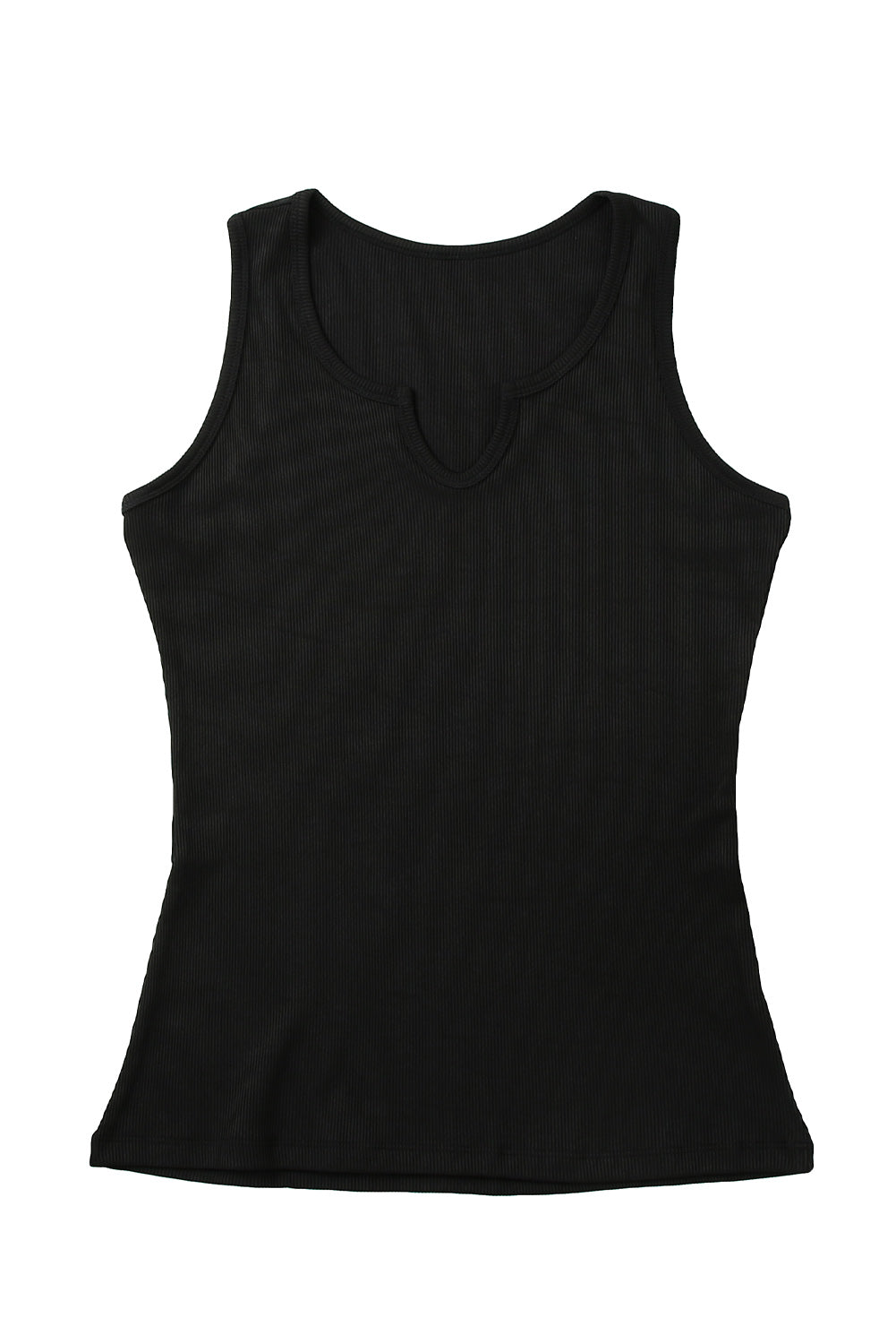 Basic Split Neck Ribbed Knit Tank Top