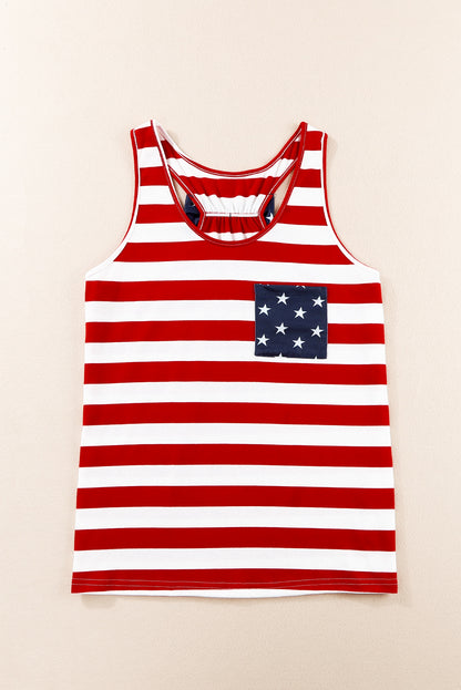 Red, White Stripes Sleeveless Racerback Tank