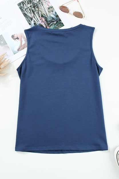 Blue Sleeveless Straps Scoop Neck Tank Top for Women