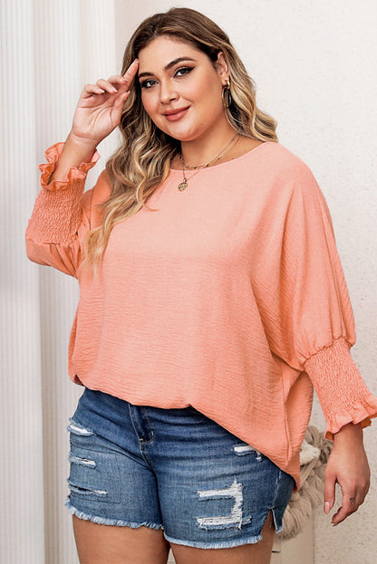 Plus Size Shirred Cuffs Shift Loose Top
