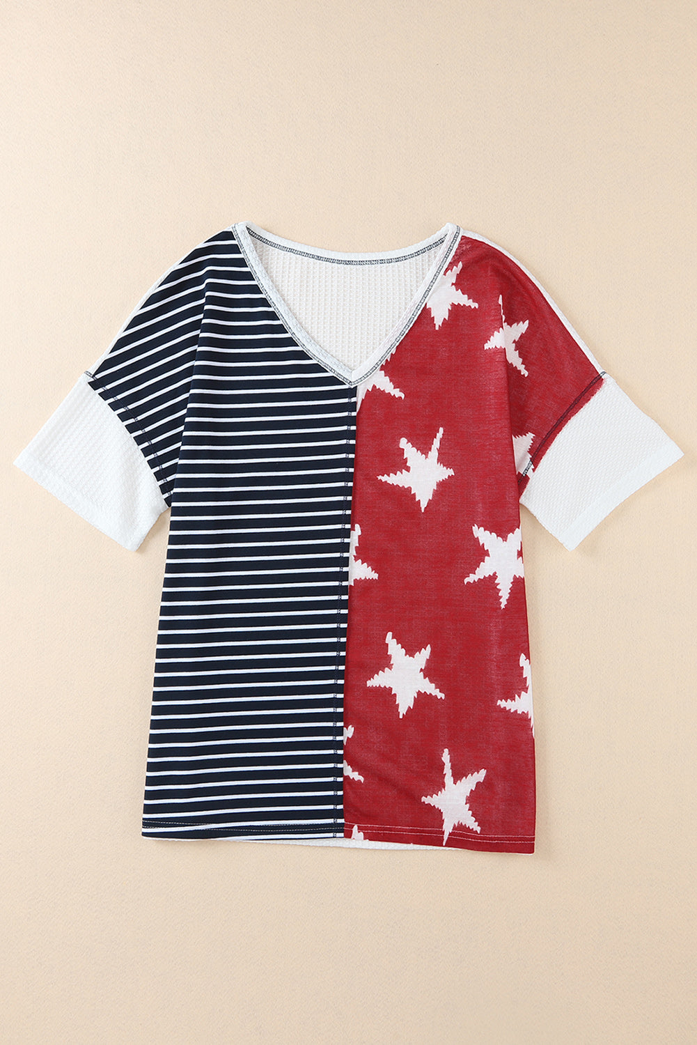 Multicolor Stripes Stars Print Knit Short Sleeve Top