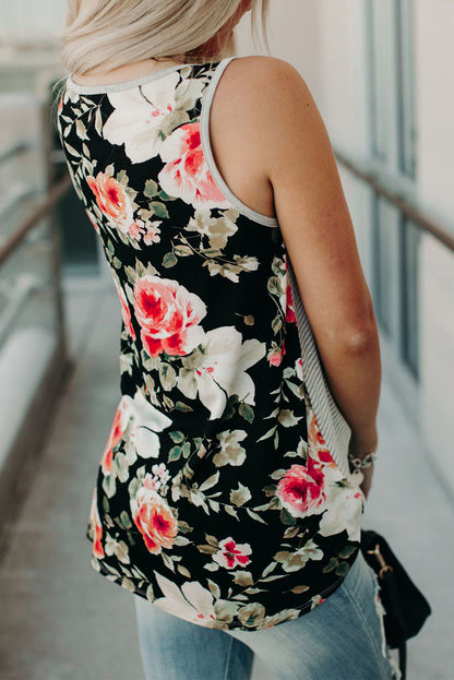 Casual Floral and Striped Tank Top