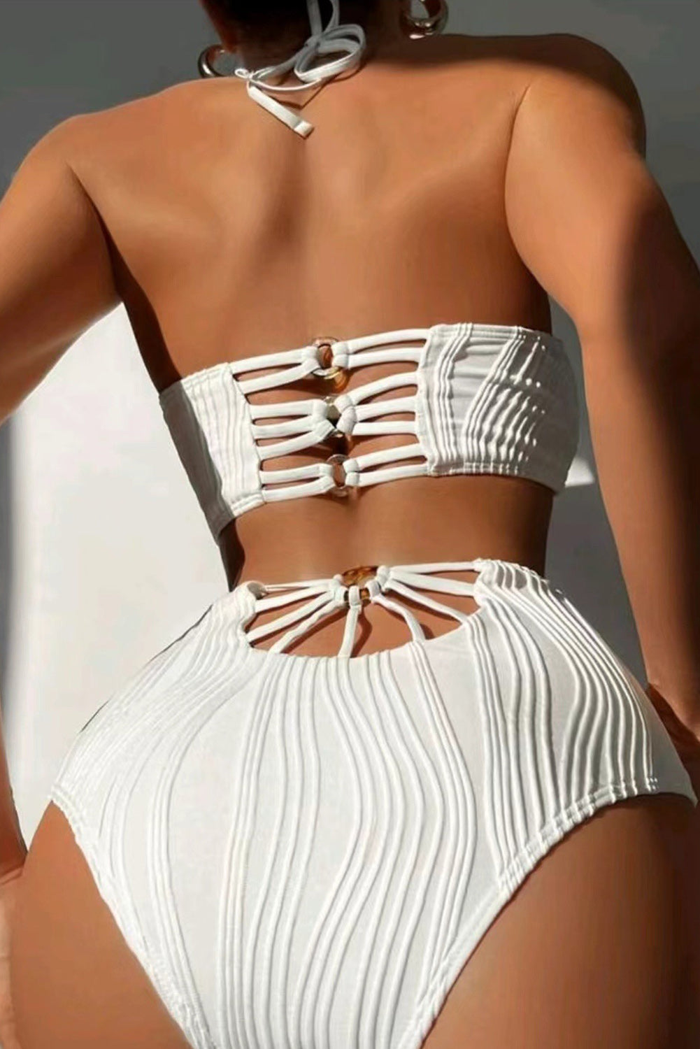 Halter Backless Bikini Set Beige Way Textured