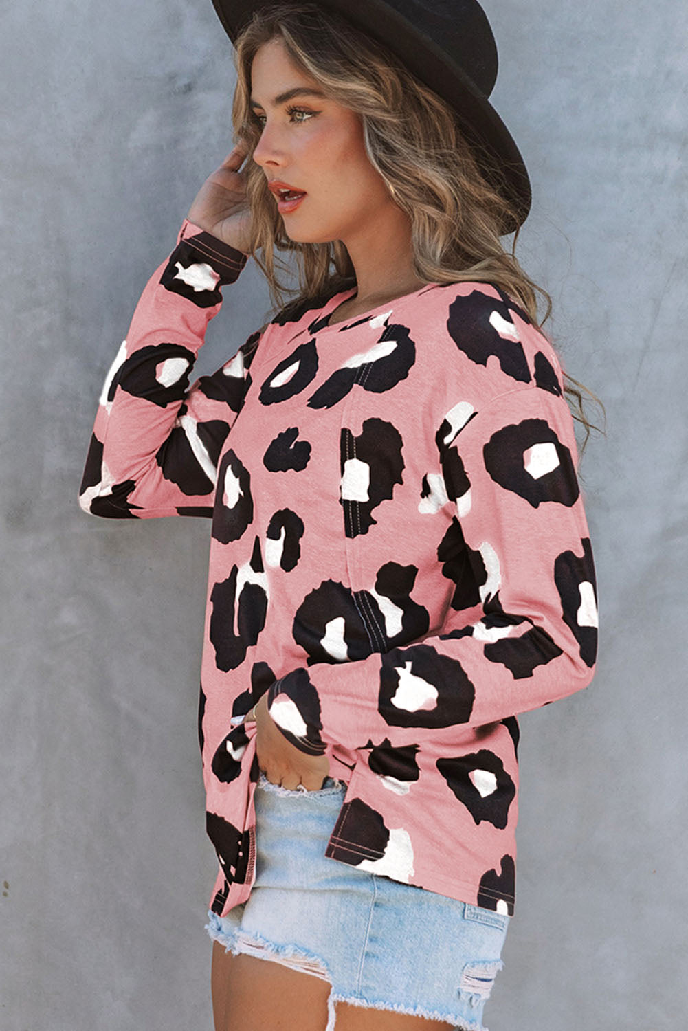 Print Drop Shoulder Pullover Long Sleeve Top