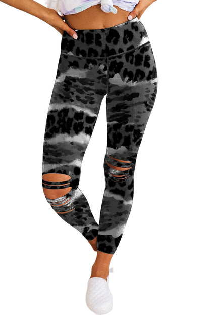 Leopard Animal Print Ripped Knee Leggings