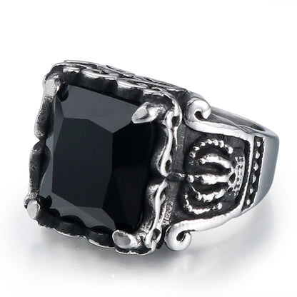 Black Stone Crown Ring