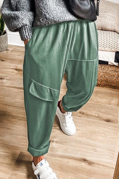 Mist Green High Waist Patchwork Loose Fit Pants