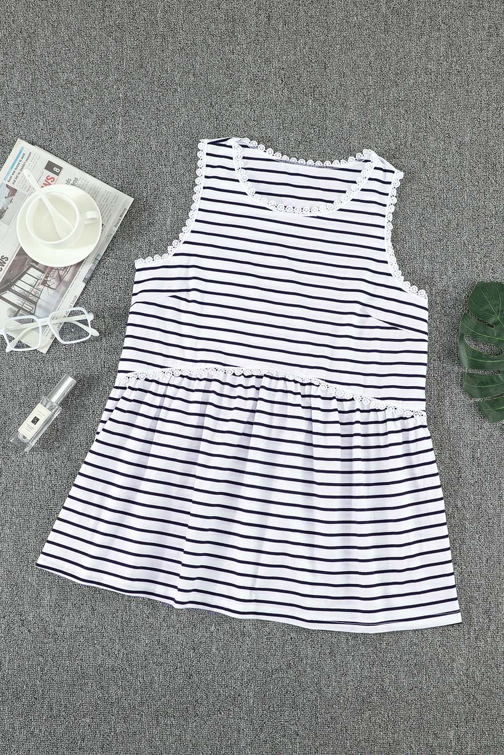 Striped Ruffle Neck Babydoll Tank Top