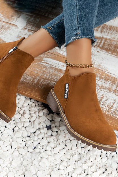 Casual Faux Suede Side Zip Ankle Boots