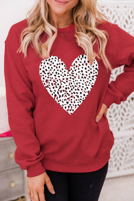 Red Valentine Leopard Heart Graphic Drop Shoulder Sweatshirt