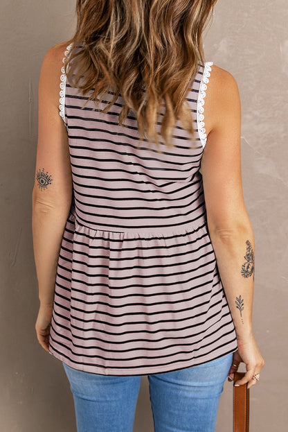 Striped Ruffle Neck Babydoll Tank Top