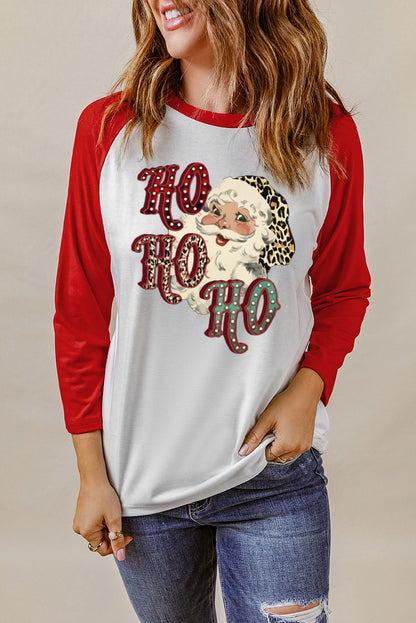 Red HO HO HO Santa Claus Color Block Graphic Sweatshirt