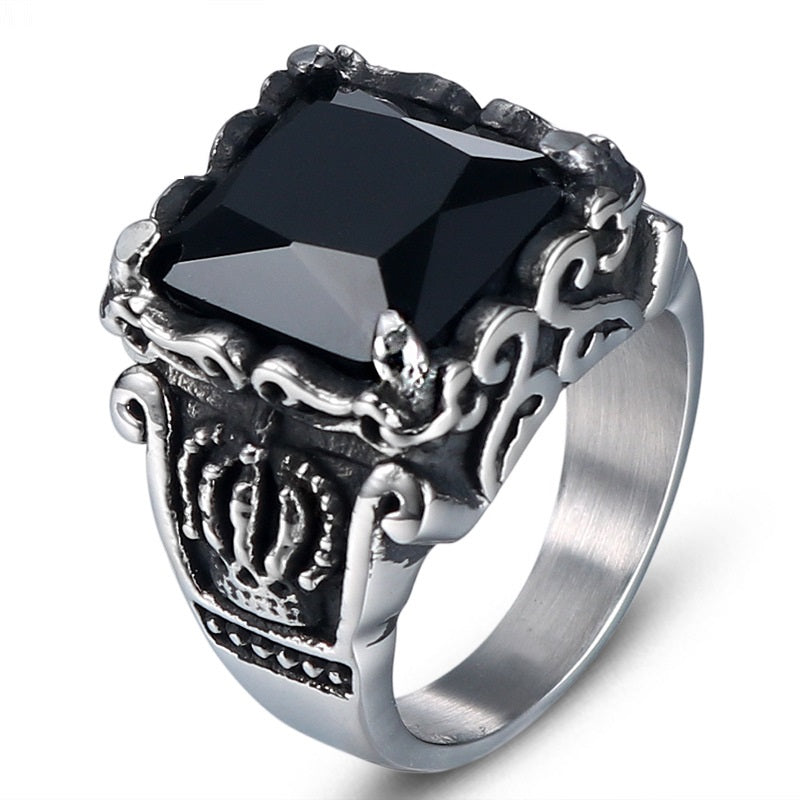 Black Stone Crown Ring
