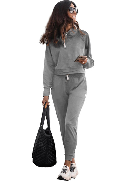 Solid Color Cropped Hoodie and High Waist Joggers Loungewear Set