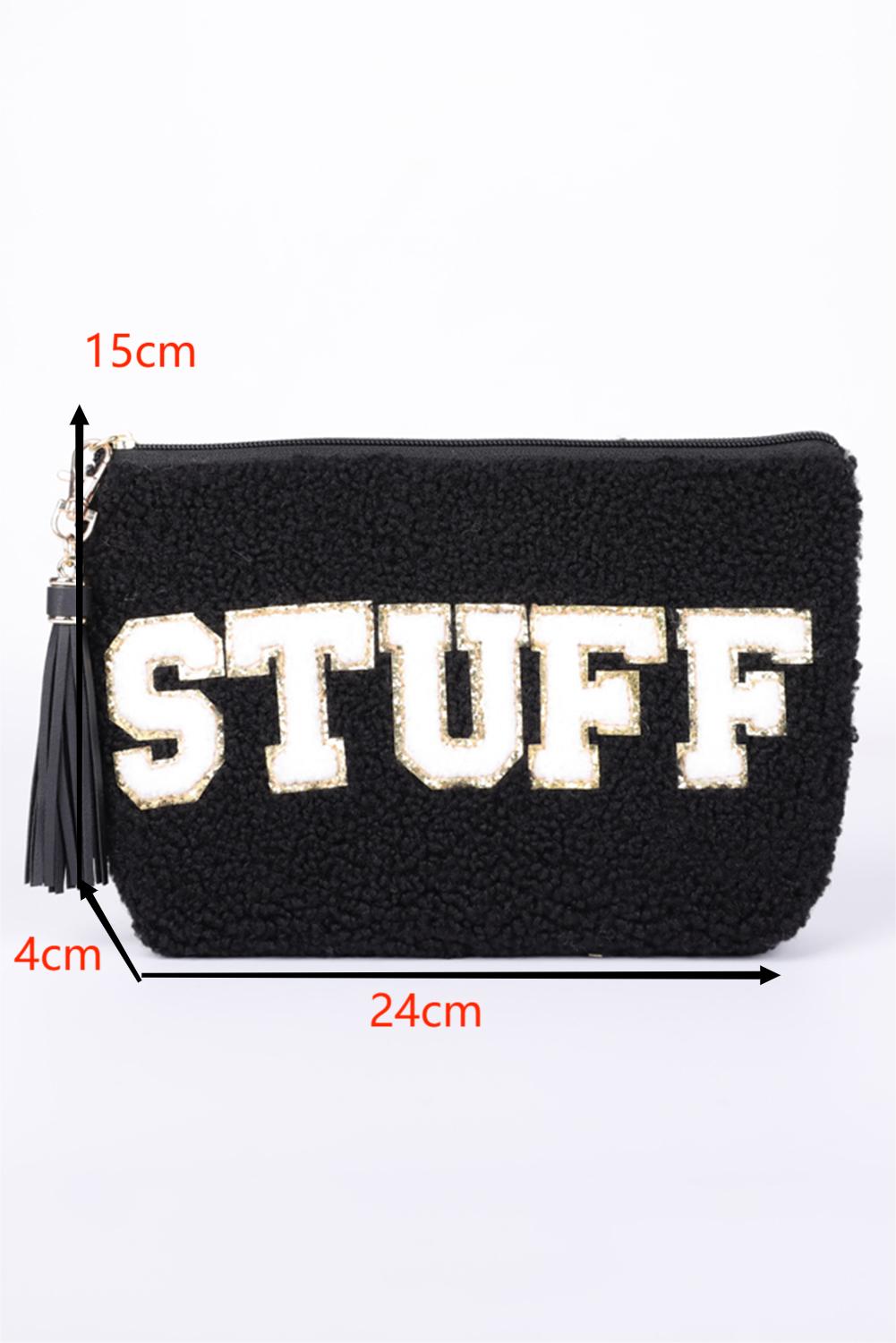 White CALM Letter Pattern Tassel Zipper Makeup Bag