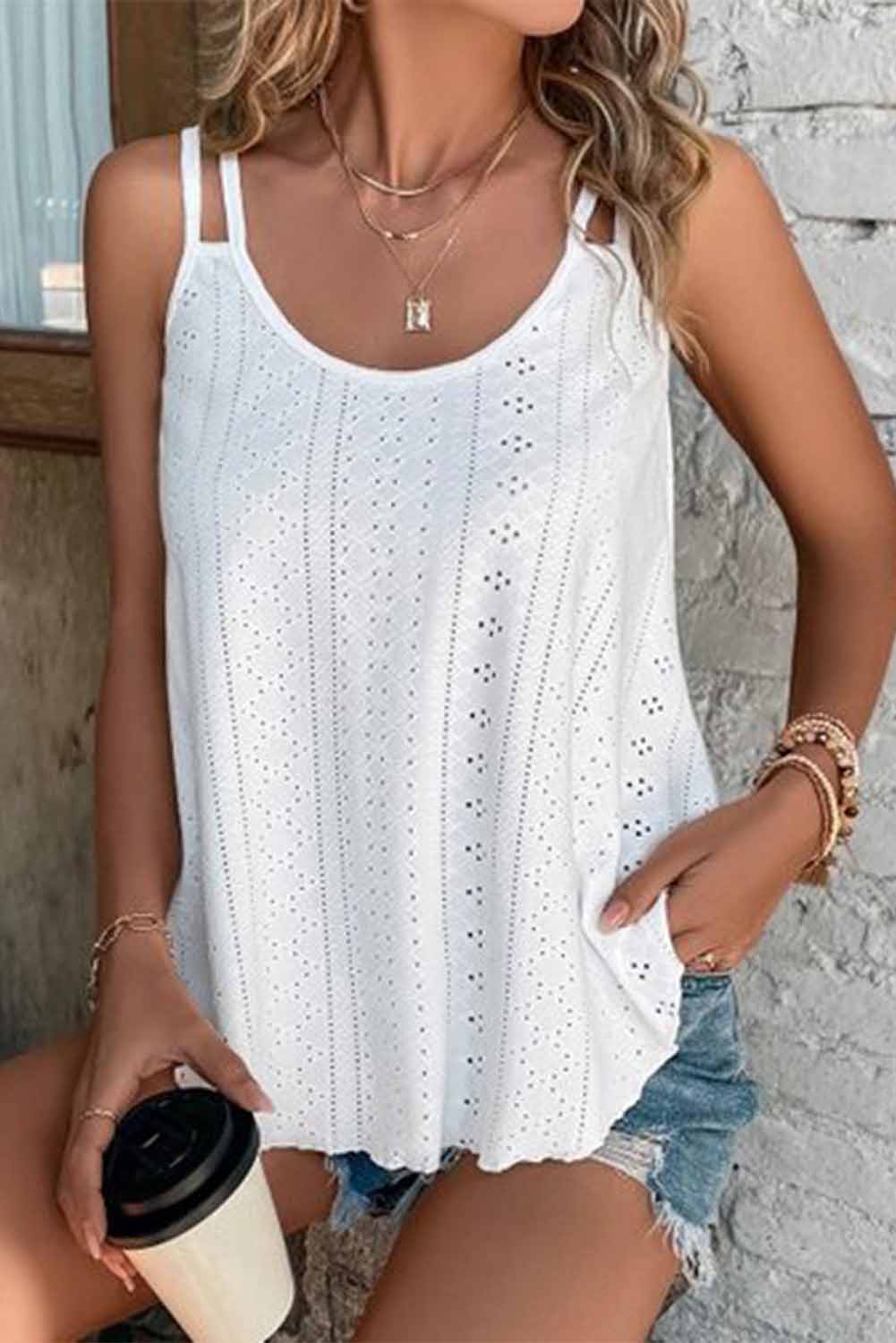 Eyelet Strappy Scoop Neck Tank Top