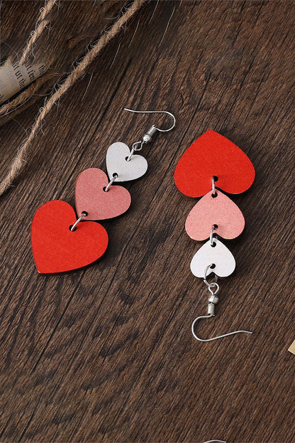Red Valentines Day Heart Shaped Tiered Dangle Earring