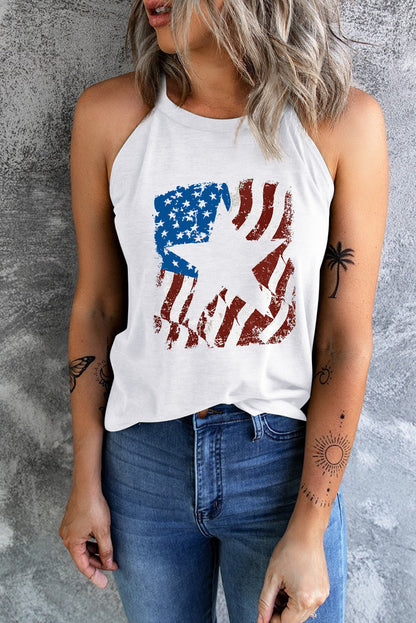 White Star American Flag Printed Graphic Tank Top