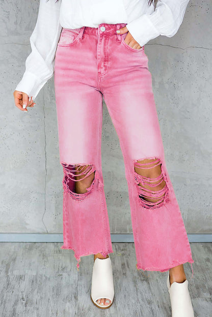 Distressed Hollow Out High Waist Flare Jeans