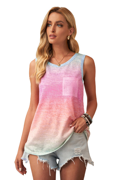 Tie Dye Front Pocket Sleeveless Tank Top