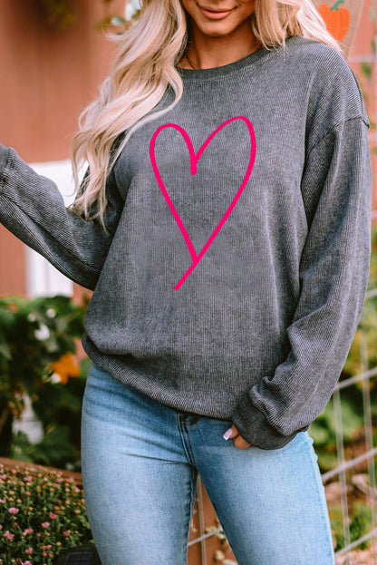 Valentine Heart Print Corded Graphic Oversized Sweatshirt