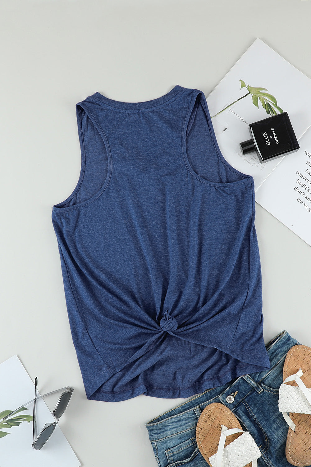 Casual V Neck Racerback Tank Top With Pocket