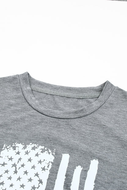 Gray Casual American Flag Graphic Crew Neck T Shirt