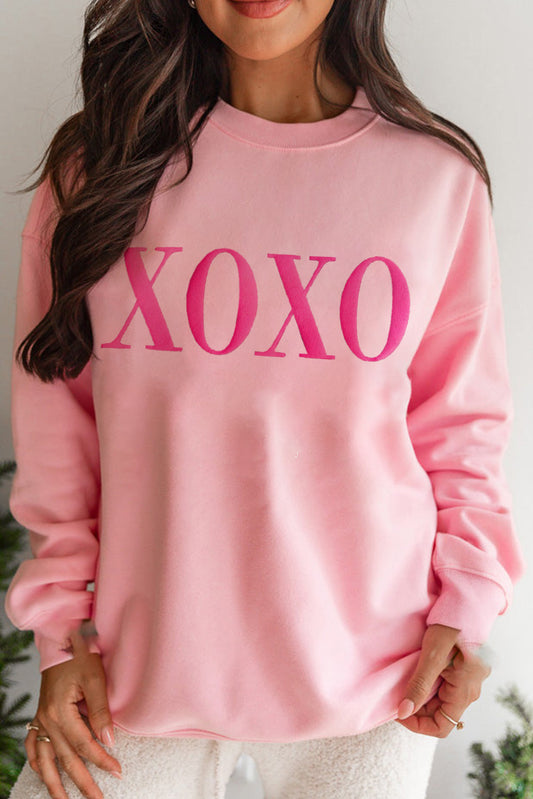 Pink XOXO Graphic Drop Shoulder Pullover Sweatshirt