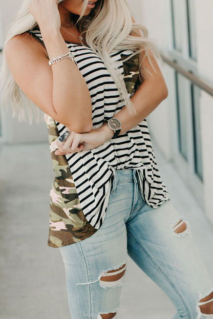 Casual Floral and Striped Tank Top