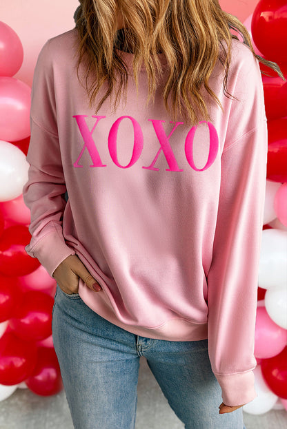 Pink XOXO Graphic Drop Shoulder Pullover Sweatshirt