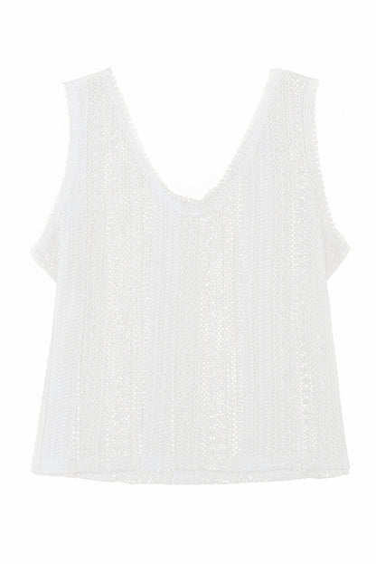 Lace Crochet Open Back U Neck Tank Top