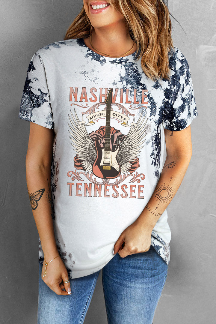 Gray Tie Dye NASHVILLE TENNESSEE Guitar Graphic T Shirt